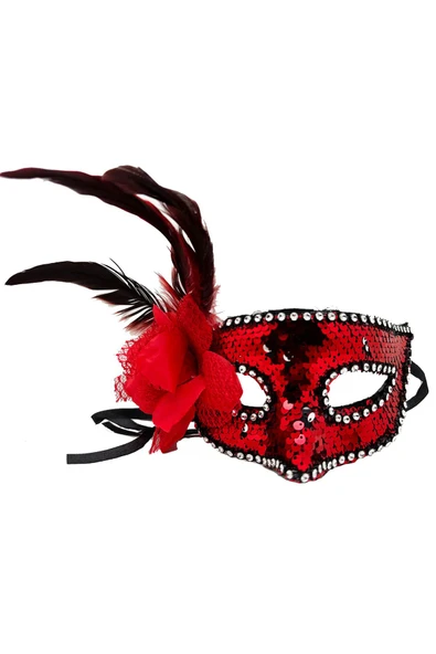 KUZGUN TİCARET Kırmızı Renk Yandan Tüylü Güllü Gümüş Taşlı Pullu Maske 20x22 cm (4767) - Lisinya - 1