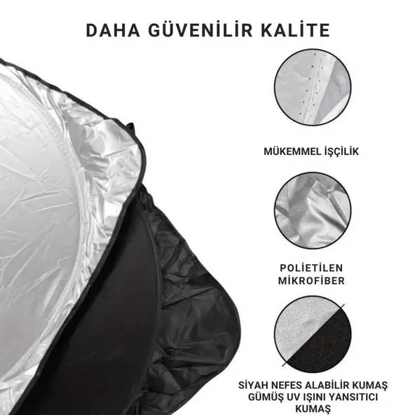 Coofbe Katlanabilir 150x70 CM Araç Ön Cam Güneşlik Ön Cam Araç Perdesi Araç Güneş Koruyucu Oto Güneşlik - 5