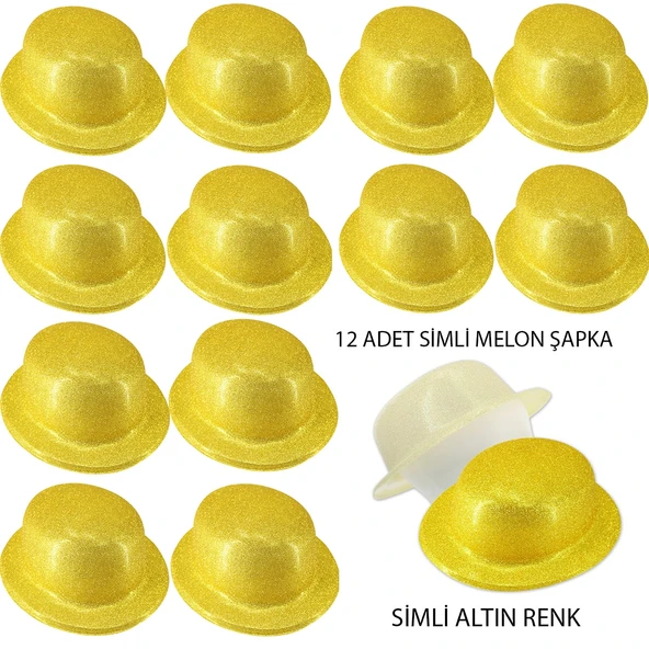 Altın Renk Simli Melon Yuvarlak Parti Şapkası 12 Adet ürün görseli 1