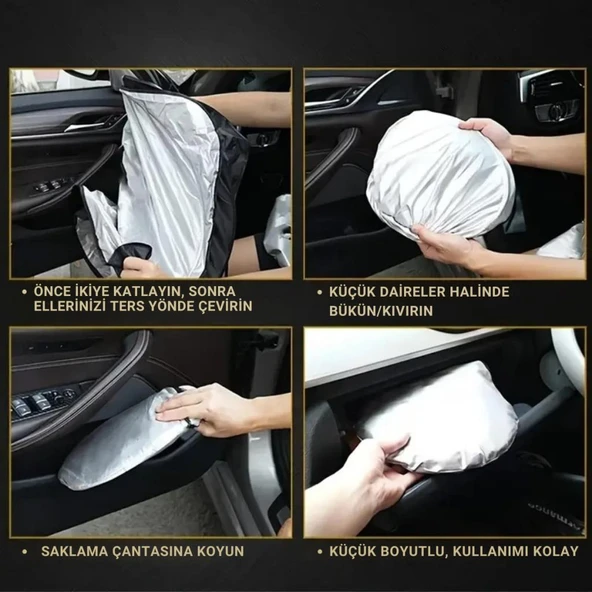 Coofbe Katlanabilir 150x70 CM Araç Ön Cam Güneşlik Ön Cam Araç Perdesi Araç Güneş Koruyucu Oto Güneşlik - 4