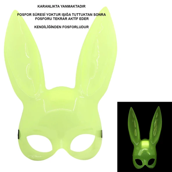 Karanlıkta Parlayan Fosforlu Tavşan Maskesi – Glow Bunny Masquerade Maske (32x22 cm)