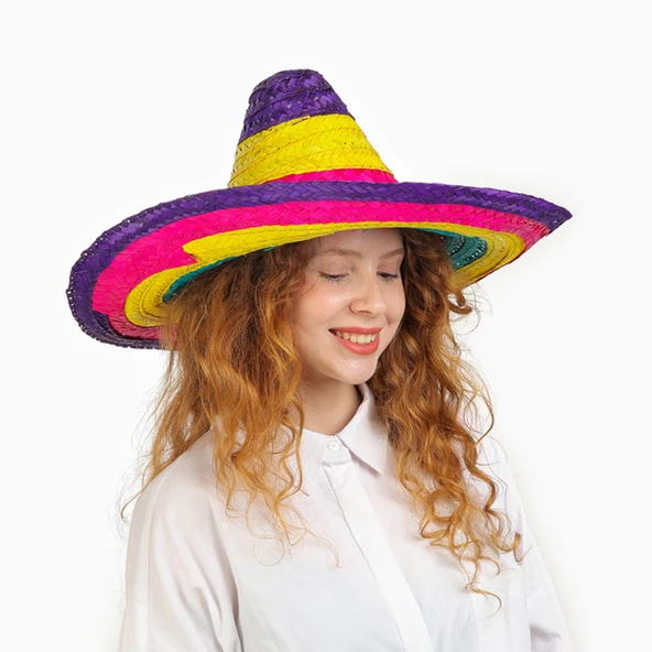 Sombrero Meksika Şapkası Renkli Örme Hasır Çocuk Boy - Resim 3