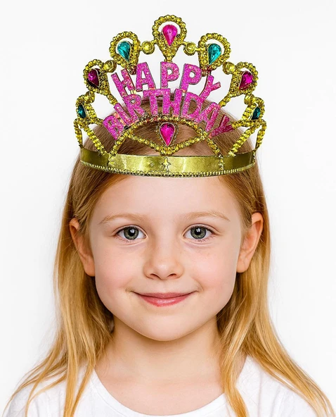 Altın Renk Happy Birthday Yazılı Doğum Günü Tacı 60 cm - Resim 2