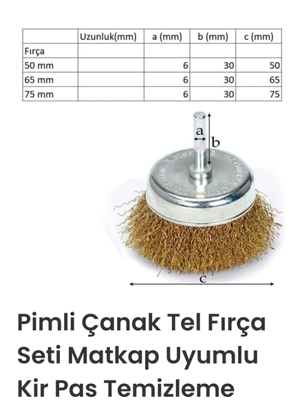 Kir Pas Sökücü Temizlik Seti Matkap Ucu 3'lü Tel Fırça Matkap Ucu Aparatı - 3