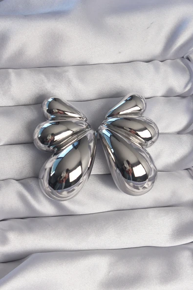 Pirinç Gümüş Renk İri Bombeli Kelebek Küpe - EBJ240807W25515 ürün görseli