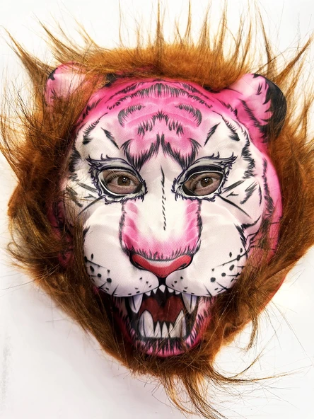Kahverengi Saçlı Pembe Yüz Kurt Maske Kaplan Maske Mega Peluş 26 No ürün görseli 1
