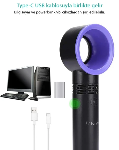 Kiwi KFAN-7610 Şarjlı Pervanesiz Taşınabilir El Fanı - 3