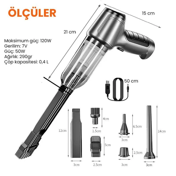 Upway Kablosuz Çekme Üfleme Kuru Islak Fonksiyonlu Hepa Filtreli Ev Araç Şarjlı Süpürge - 7