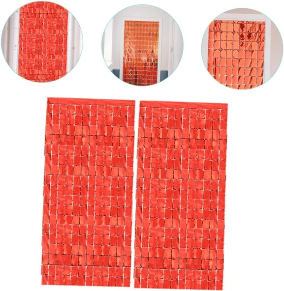 Ekstra Metalize Kırmızı Renk Disko Dikdörtgen Kesim Kapı Perdesi Dekorasyon 1x2 Metre - 3