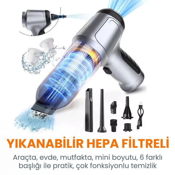 Upway Kablosuz Çekme Üfleme Kuru Islak Fonksiyonlu Hepa Filtreli Ev Araç Şarjlı Süpürge - 2