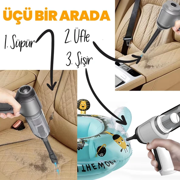 Upway Kablosuz Çekme Üfleme Kuru Islak Fonksiyonlu Hepa Filtreli Ev Araç Şarjlı Süpürge - 3