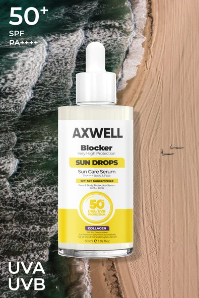 AXWELL Blocker SPF 50+ Suya Dayanıklı Yüksek UVB+UVA Korumalı Kolajen İçerikli 50ml Güneş Serumu - 3