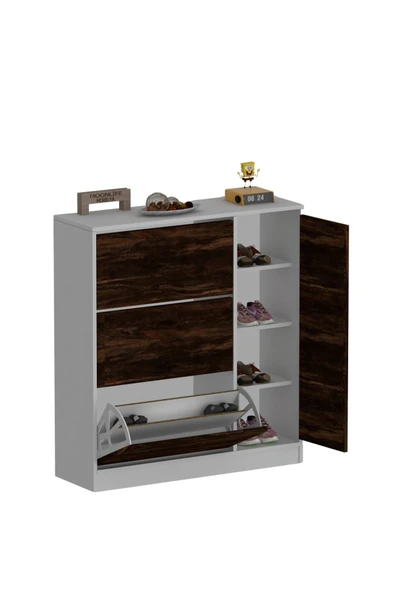 Milano 3 Kapaklı Kayar Raflı Dolaplı Ayakkabılık Mars - Resim 4
