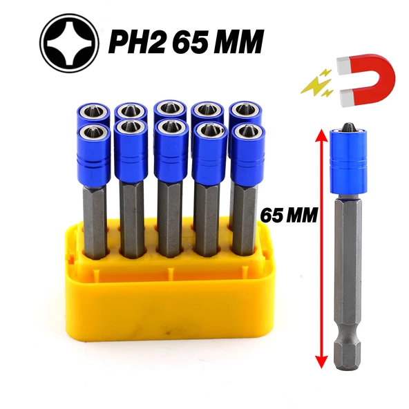 Mıknatıslı Bits Uç PH2 65 mm Renkli Vida Tutucu Sökme Yıldız Matkap Vidalama Ucu S2 Çeliği (10 Adet) - 2