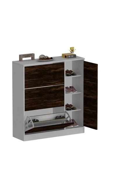 Milano 3 Kapaklı Kayar Raflı Dolaplı Ayakkabılık Mars - Resim 7