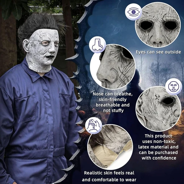 Siyah Saçlı Michael Myers Lateks Yüze Tam Yapışan Et Maske Korku Maskesi ürün görseli 1