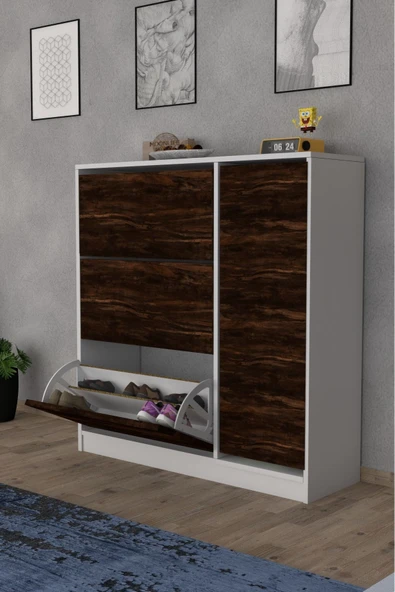 Milano 3 Kapaklı Kayar Raflı Dolaplı Ayakkabılık Mars - Resim 2