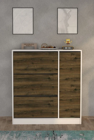 Milano 3 Kapaklı Kayar Raflı Dolaplı Ayakkabılık Mars - Resim 9