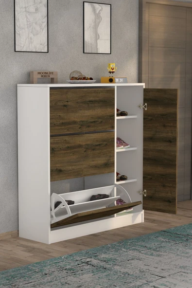 Milano 3 Kapaklı Kayar Raflı Dolaplı Ayakkabılık Mars - Resim 10