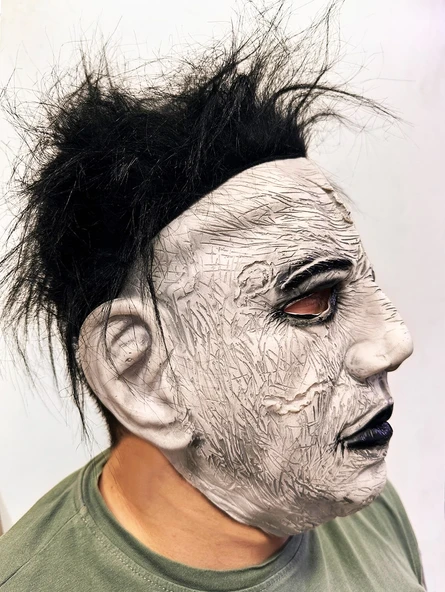 Siyah Saçlı Michael Myers Lateks Yüze Tam Yapışan Et Maske Korku Maskesi - Resim 2