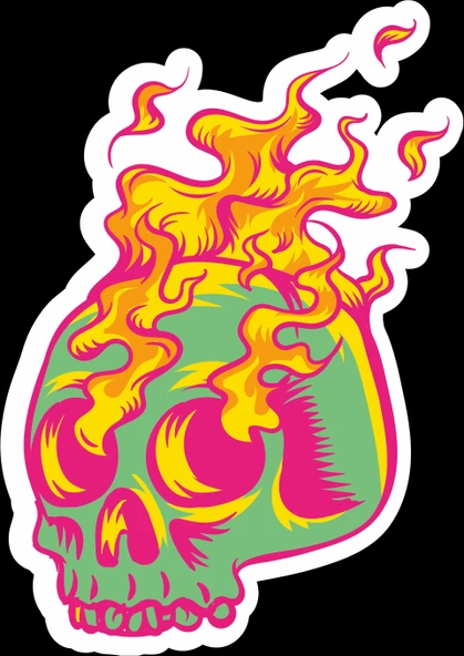 Alevli Kuru Kafa Sticker 10x10 cmRenkli Sticker