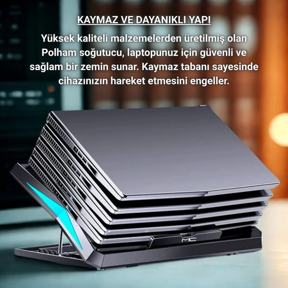 Coofbe Yükseklik Ayarlı Led Işıklı Turbo 6 Fanlı Notebook Laptop Soğutucu Notebook Laptop Standı - Resim 5