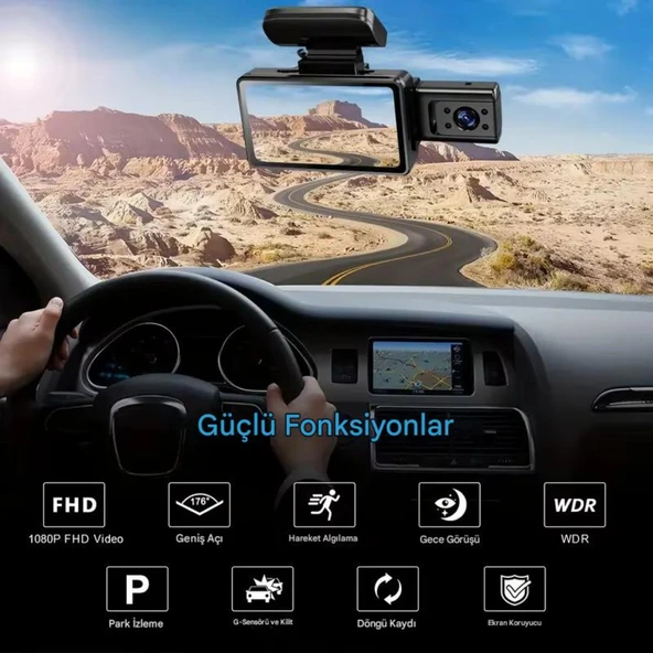 S-15 Wi-Fi Full HD 3 Kameralı Araç İçi Güvenlik Kamerası 64GB – IR Gece Görüşü, Ön-Arka-İç Kayıt,DashCam - 2