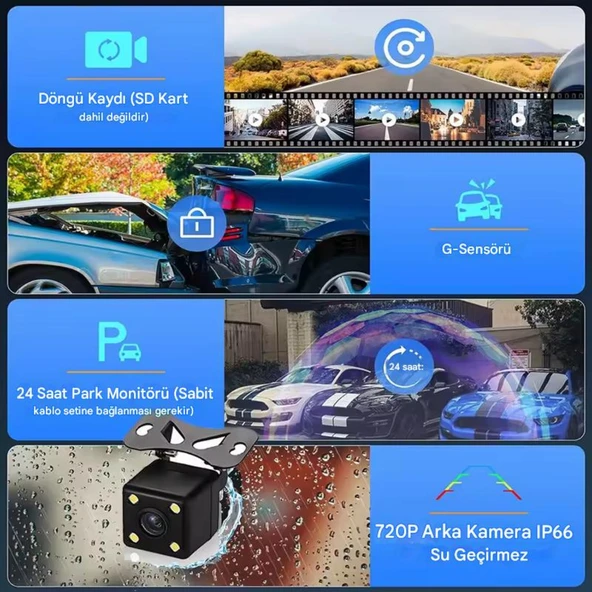 S-15 Wi-Fi Full HD 3 Kameralı Araç İçi Güvenlik Kamerası 64GB – IR Gece Görüşü, Ön-Arka-İç Kayıt,DashCam - 3