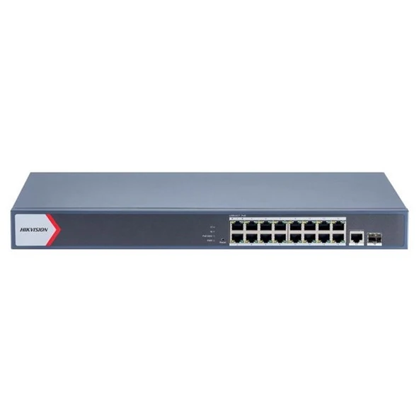 HIKVISION 16port 130w FULL PoE DS-3E1518P-EI/M GIGABIT 1X-UPLINK,1XSFP Yönetilemez Switch Rack Mount - 1