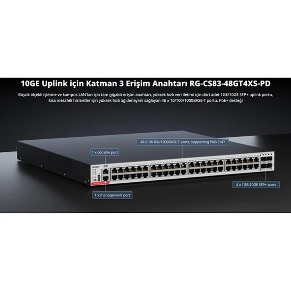 RUIJIE 48port RG-CS83-48GT4XS-PD GIGABIT 4-SFP+ 10GBE 1570W LAYER3 YÖNETİLEBİLİR POE SWITCH - Resim 2