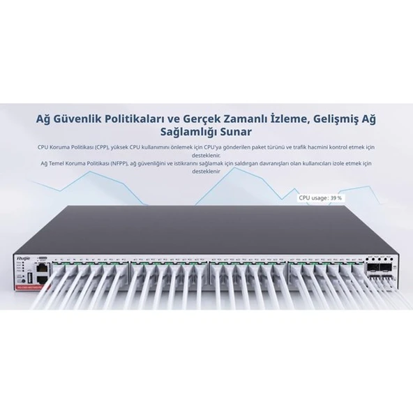 RUIJIE 48port RG-CS83-48GT4XS-PD GIGABIT 4-SFP+ 10GBE 1570W LAYER3 YÖNETİLEBİLİR POE SWITCH - Resim 5