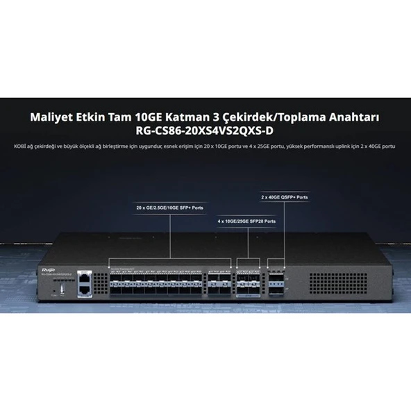 RUIJIE RG-CS86-20XS4VS2QXS-D 20-SFP+ 10GBE 4-SFP 10GBE 2-QSFP+ 40GBE LAYER3 YÖNETİLEBİLİR SWITCH - Resim 2