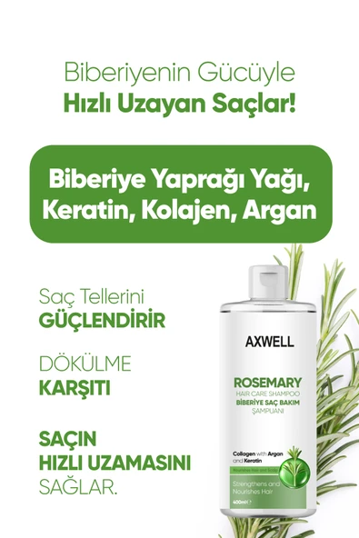 AXWELL Biberiye Şampuanı Dökülme Karşıtı ve Hızlı Uzamaya Yardımcı Keratin Argan ve Kolajen İçerikli 400 ML - 3