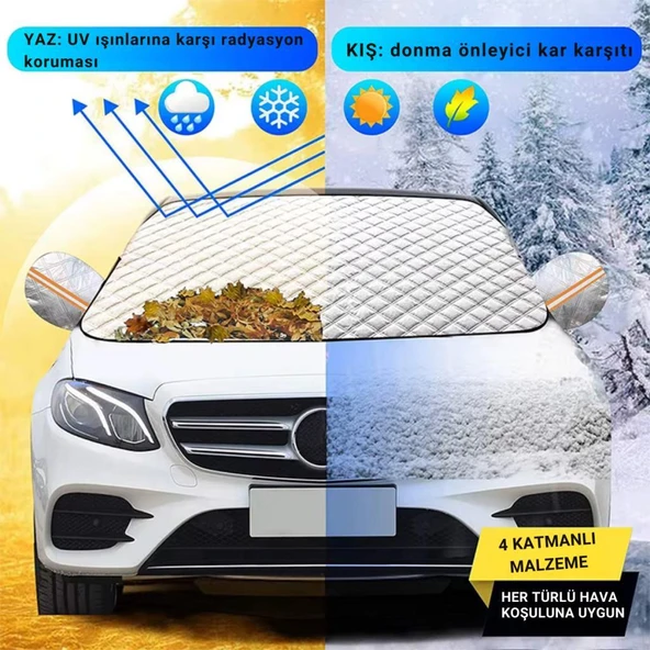 Coofbe 4 Katmanlı Kumaş145x115cm Araç Ön Cam Koruyucu Branda Araç Ön Cam Güneşlik Araç Kar Don Brandası - 2