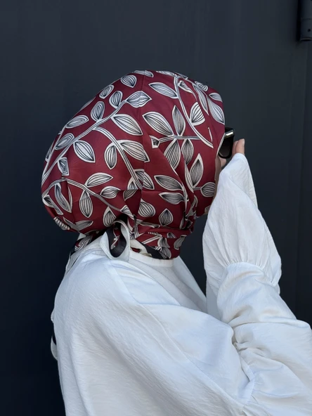 Pamuklu Soft Yaprak Desen Eşarp-Bordo - 7
