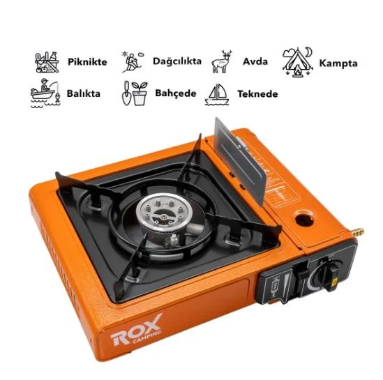Rox Camping 0189 Tekli Portatif Kamp Ocak - Turuncu, Rüzgarlıklı, Ekstra Gaz Girişli - 3