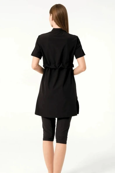 Tesmay 3410 Siyah SporLycra Üstlü Hızla Kuruyan  Kısa Kollu Yarı  Tesettür Havuz Mayo - Resim 5