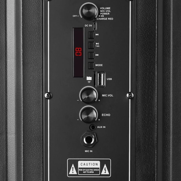Mikado MD-BT609 20W Siyah USB/BT/TF/TWS Kablosuz Mikrofonlu Toplantı-Parti Hoparlörü - 6