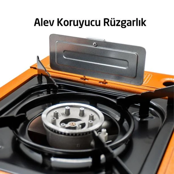 Rox Camping 0189 Tekli Portatif Kamp Ocak - Turuncu, Rüzgarlıklı, Ekstra Gaz Girişli - 5