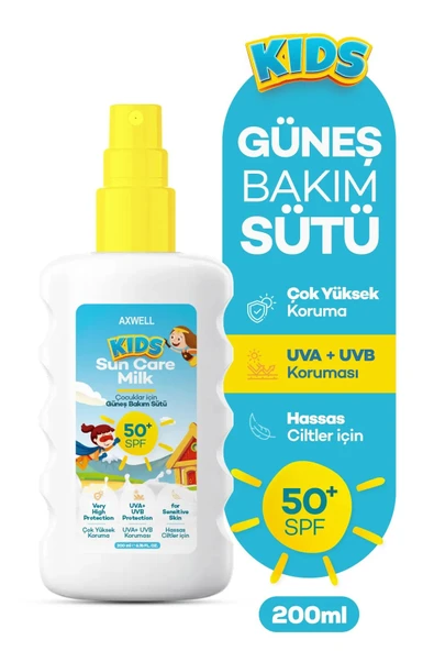 AXWELL Kids Spf50+ Çok Yüksek Koruyucu Çocuk İçin Yüz & Vücut Güneş Sütü Spreyi 200 mL - 3