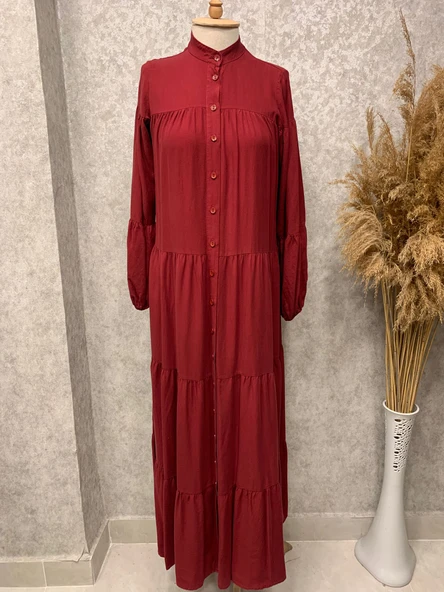 25Y9571 ELBİSE MODAL KUMAŞ TAM DÜĞME KAPAMA - 4