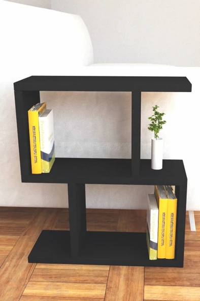 Kitaplıklı Yan Sehpa Siyah - Resim 4