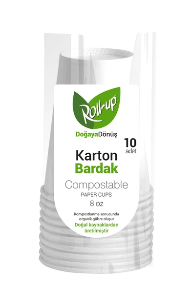 Alsepeteavm  Roll-up Doğa Dostu Karton Bardak 8oz 10lu