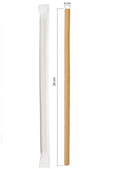 Alsepeteavm  Roll-up Kağıt Sargılı Frozen Kağıt Pipet Kraft 8mmx24cm 100 Adet