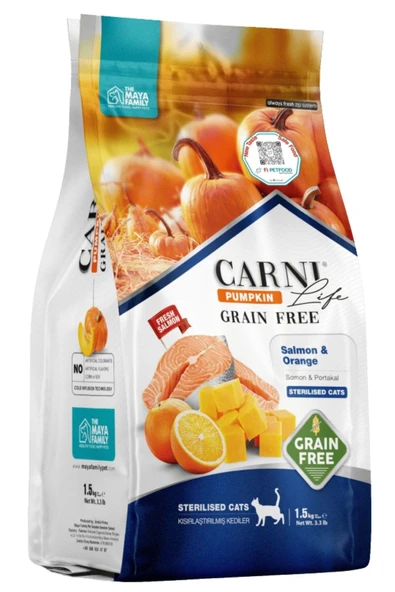 Carni Life Pumpkin Tahılsız Yetişkin Kısırlaştırılmış Kedi Somon & Portakal 1,5 Kg