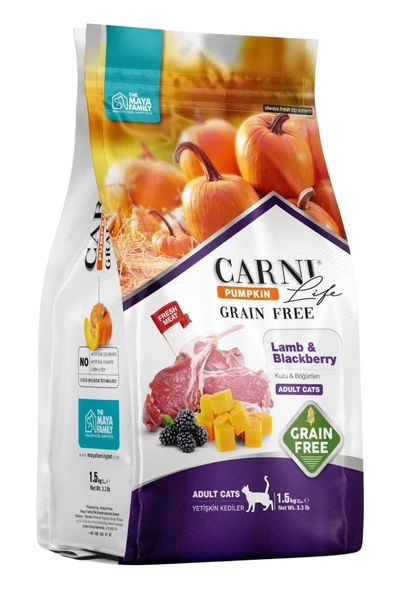 Carni Life Pumpkin Tahılsız Yetişkin Kedi Kuzu & Böğürtlen 1,5 Kg