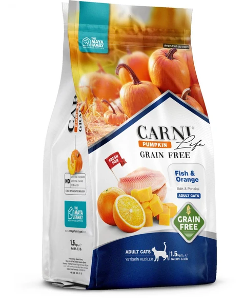 Carni Life Pumpkin Tahılsız Yetişkin Kedi Balık & Portakal 1,5 Kg