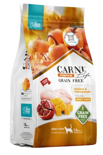 Carni Life Pumpkin Tahılsız Yetişkin Kedi Tavuk &Nar 1,5 Kg