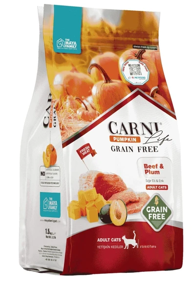 Carni Life Pumpkin Tahılsız Yetişkin Kedi Sığır & Erik 1,5 Kg