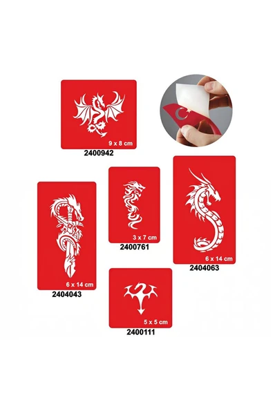 Alsepeteavm Dragonlar 5'li Set Geçici Dövme Kına Şablonu